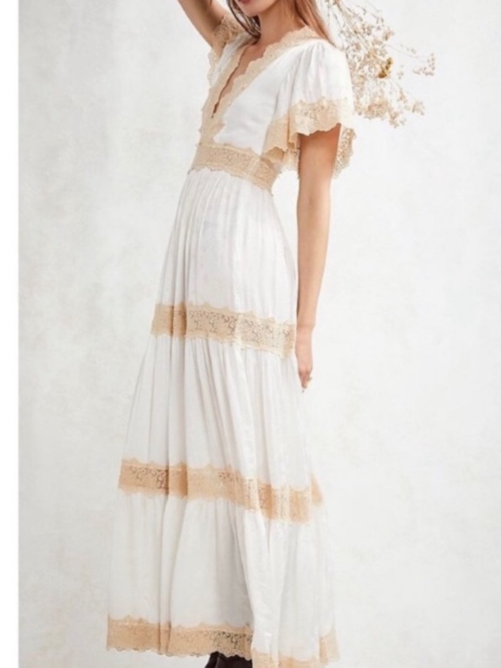 Spell Ocean Gown Cream Lace-Trim Maxi Dress